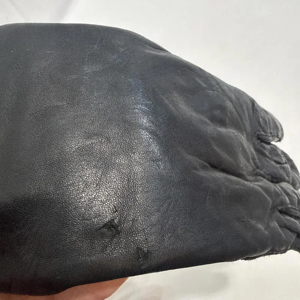 Macy’s Italian Black Vintage Leather Gloves Rabbit-Lined Gloves Women's Size 6.5